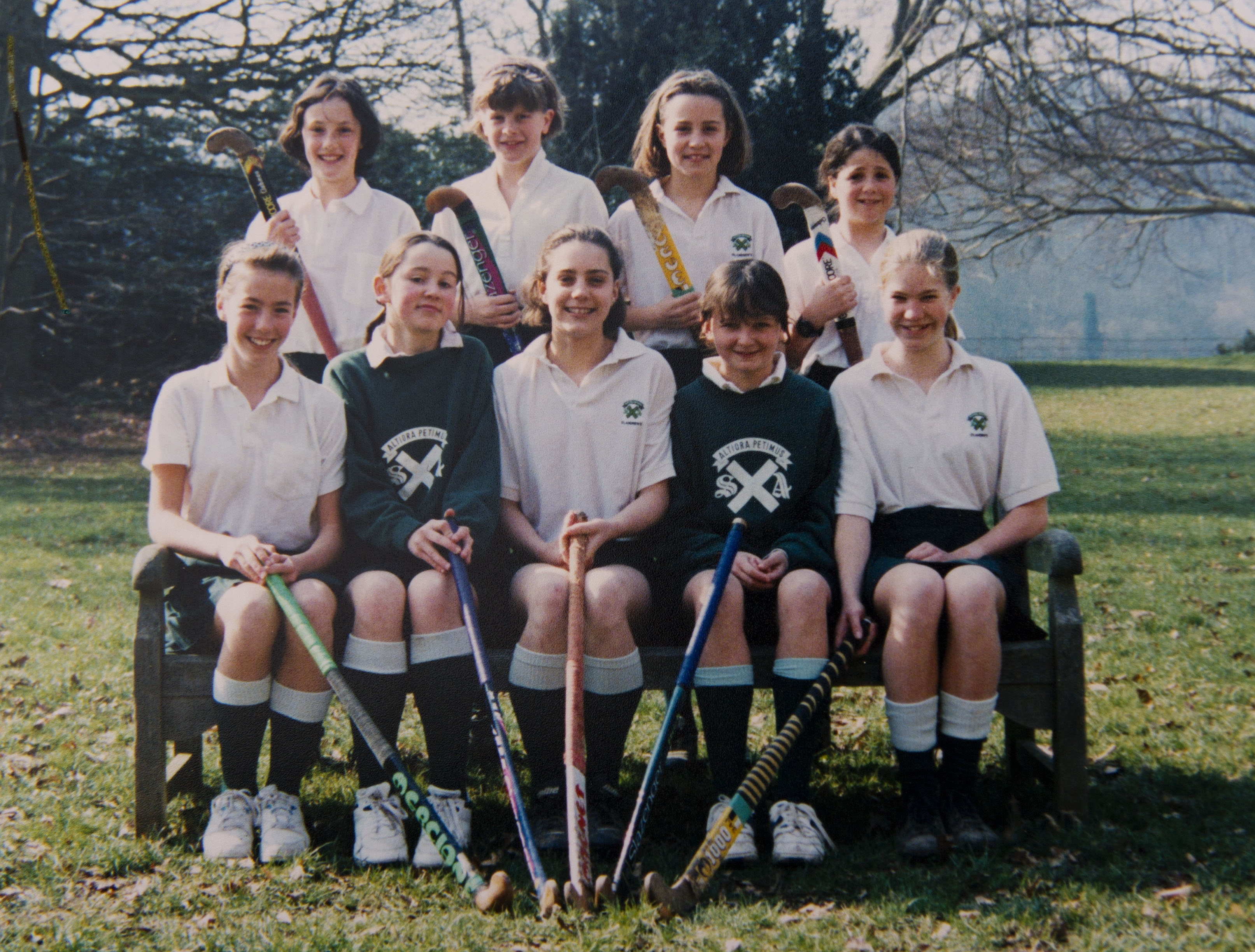 Undated photo provided by St Andrew's School, Kate Middleton sits front center with her hockey team while attending St Andrew's School in Pangbourne, Berkshire, England