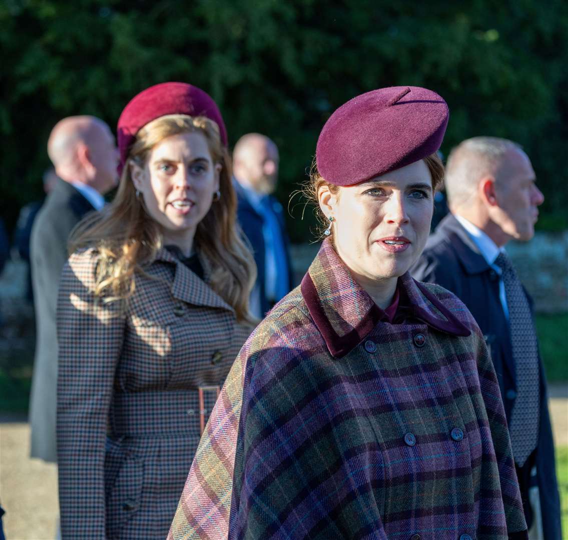 PIC BY GEOFF ROBINSON PHOTOGRAPHY 07976 880732. Picture dated December 25th shows the Royal Family attending Christmas morning service at St Mary Magdalene church in Sandringham. Picture shows Princess Beatrice, and Princess Eugenie (right)