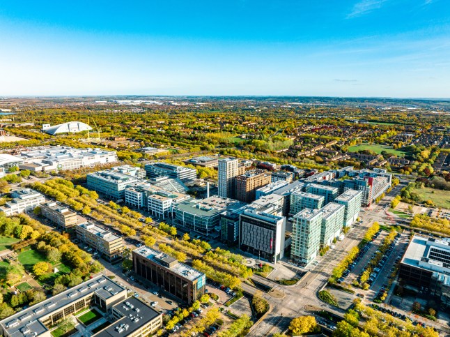 Drone view of Milton Keynes, England