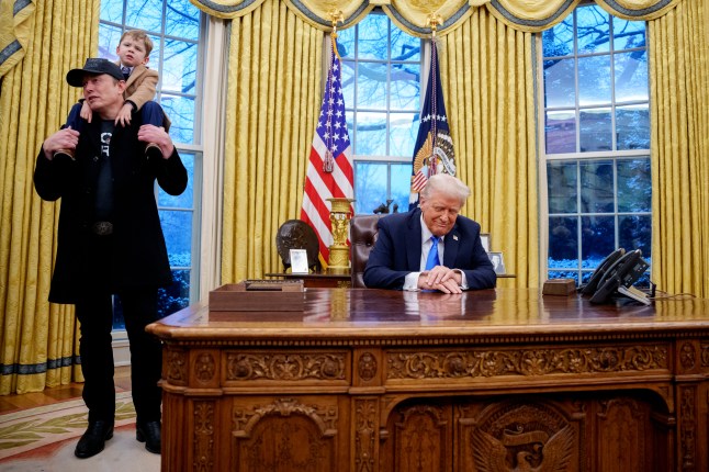 Elon Musk and his son X in the Oval Office with Donald Trump.
