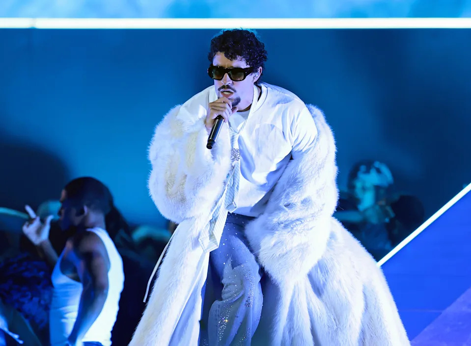 Bad Bunny performs onstage at the 2025 iHeartRadio Music Awards at Dolby Theatre on March 17, 2025 in Hollywood, California. (Monica Schipper/Getty Images)

