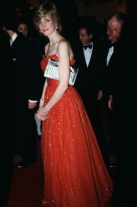 Diana, Princess of Wales arrives at the Royal Opera House, Covent Garden, London, for a charity gala performance, 8th December 1982. The Princess is wearing a dress designed by Bellville Sassoon. (Photo by Tim Graham Photo Library via Getty Images