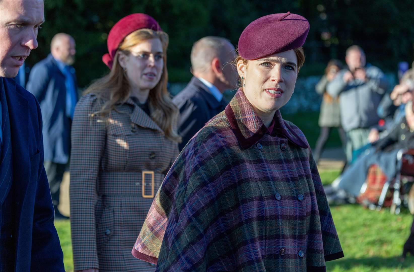 PIC BY GEOFF ROBINSON PHOTOGRAPHY 07976 880732. Picture dated December 25th shows the Royal Family attending Christmas morning service at St Mary Magdalene church in Sandringham. Picture shows Princess Beatrice, and Princess Eugenie (right)