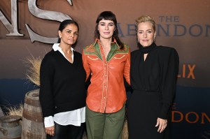 Bela Bajaria, Lena Headey and Gillian Anderson at Netflix's "The Abandons" premiere held at Netflix Tudum Theater on December 03, 2025 in Los Angeles, California.