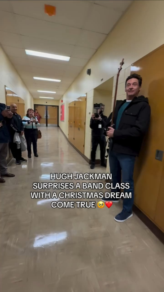 Hugh Jackman surprises a band class with a surprise appearance