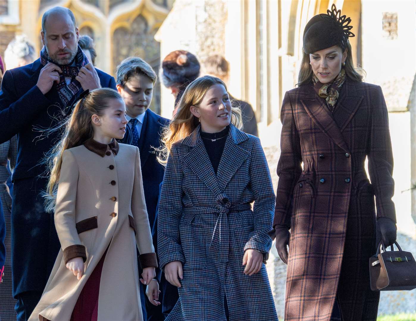 PIC BY GEOFF ROBINSON PHOTOGRAPHY 07976 880732. Picture dated December 25th shows the Royal Family attending Christmas morning service at St Mary Magdalene church in Sandringham. Picture shows Princess of Wales with Princess Charlotte and Mia Tindall.(middle)