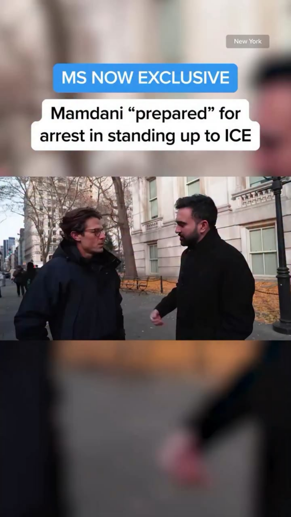 Zohran Mamdani says he’s “prepared for any consequence” after Kristi Noem suggested he may be under DOJ investigation for posting a “know your rights” video on what to do if ICE comes to your door. “I’m prepared for any consequence that comes for standing up for New Yorkers, because that’s my job.”