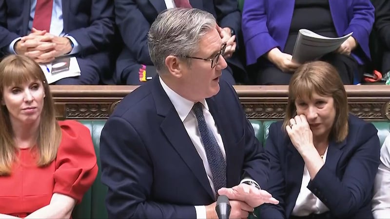 Chancellor of the exchequer Rachel Reeves (right) crying as prime minister Keir Starmer speaks during prime minister's questions in the House of Commons in July. Photograph: House of Commons/UK Parliament/PA Wire