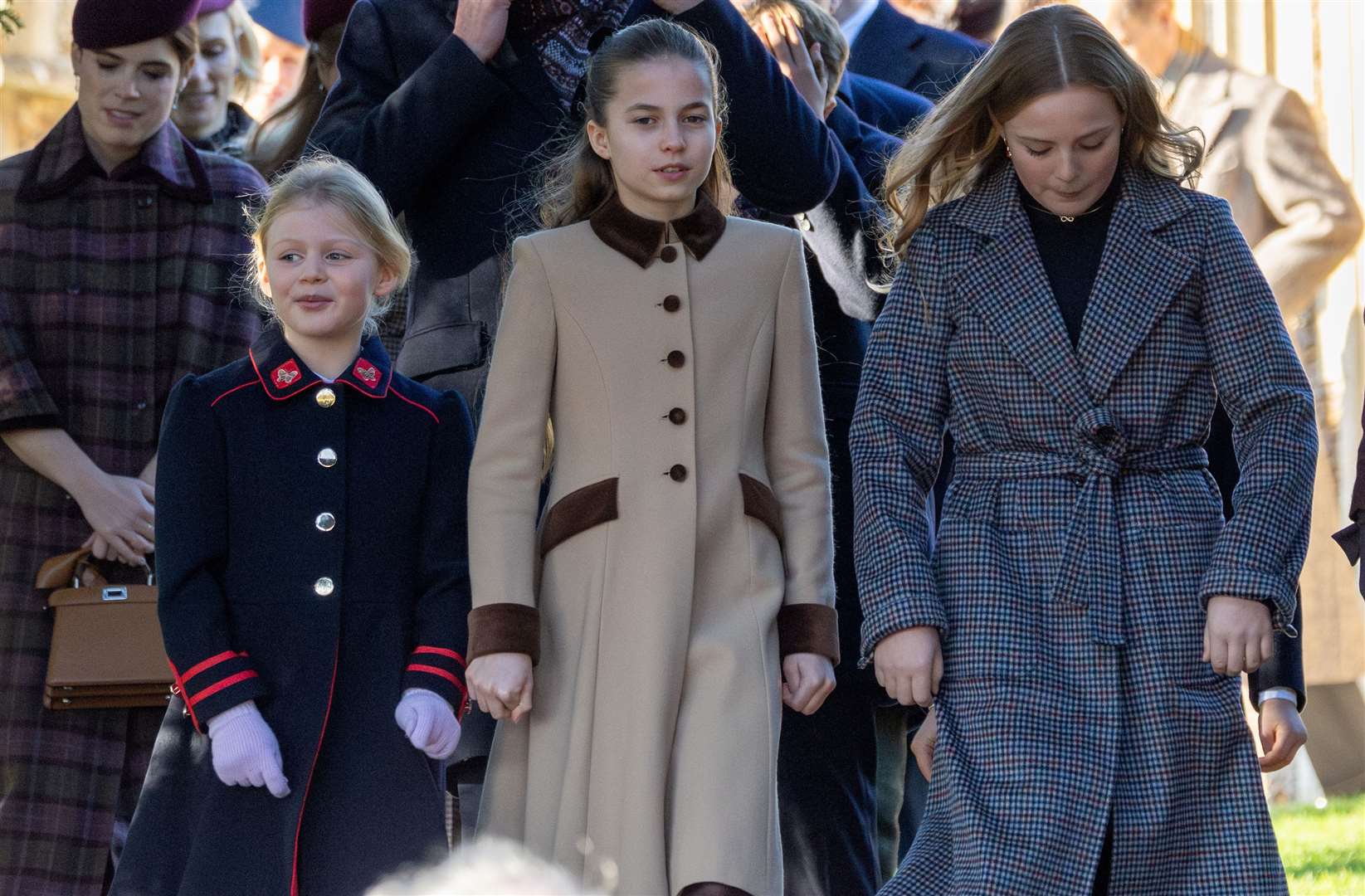 PIC BY GEOFF ROBINSON PHOTOGRAPHY 07976 880732. Picture dated December 25th shows the Royal Family attending Christmas morning service at St Mary Magdalene church in Sandringham. Picture shows Princess Charlotte and Lena (left) and Mia Tindall.