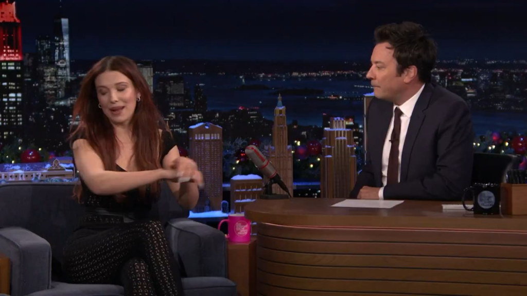 Millie Bobby Brown gifts Jimmy Fallon Eleven’s bracelet from Season 2 of Stranger Things: ‘Because you’ve been such a paternal figure, always looked out for me, I wanted to give you this to say thank you’