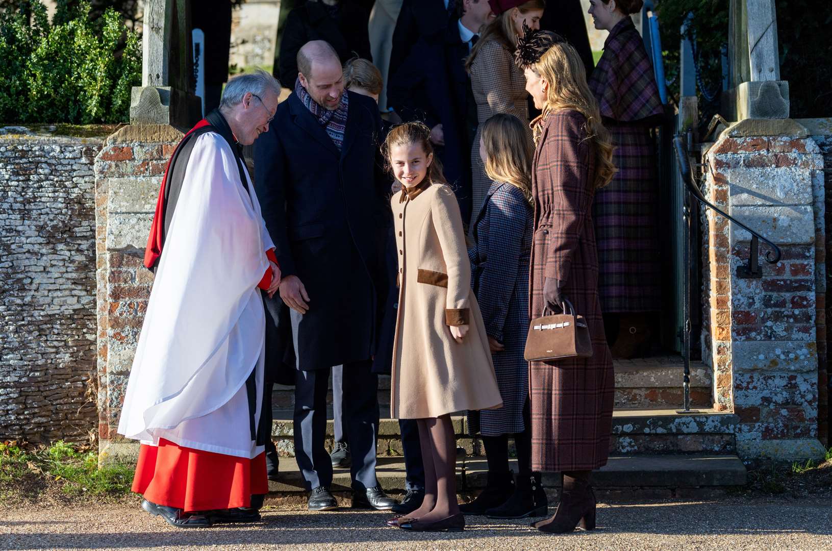 PIC BY GEOFF ROBINSON PHOTOGRAPHY 07976 880732. Picture dated December 25th shows the Royal Family attending Christmas morning service at St Mary Magdalene church in Sandringham. Picture shows Prince William, Prince of Wales, Catherine, Princess of Wales and Prince George, Prince Louis and Princess Charlotte.