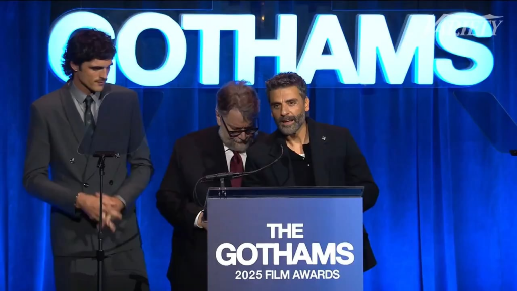 Oscar Isaac accepts the Vanguard Tribute Award for “Frankenstein” at the Gotham Awards: “I am proud to be standing here tonight; a Guatemalan, an Australian, and a Mexican. Immigrants, baby, we get the job done.” (December 1, 2025) Oscar Isaac accepts the Vanguard Tribute Award for "Frankenstein" at the Gotham Awards: “I am proud to be standing here tonight; a Guatemalan, an Australian, and a Mexican. Immigrants, baby, we get the job done.” (December 1, 2025)