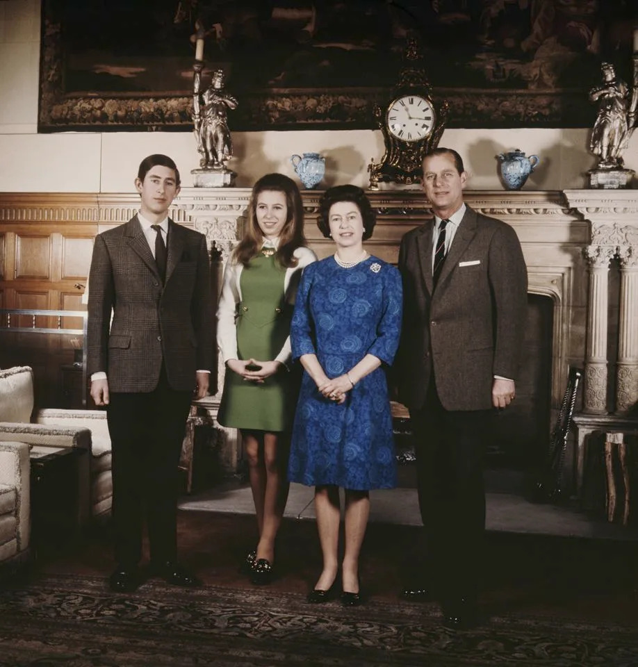 Getty Images Queen Elizabeth II and Prince Philip with their children then-Prince Charles and Princess Anne at Sandringham in 1970.