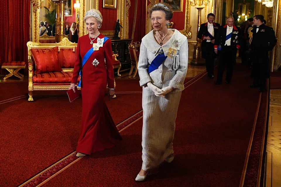 Aaron Chown - Pool/Getty The Duchess of Gloucester and Princess Anne at the German state banquet on Dec. 3, 2025