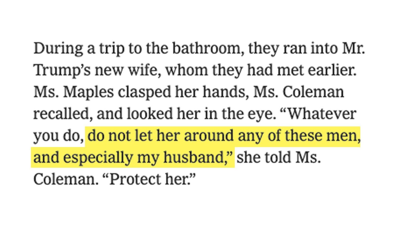 New reporting reveals what Trump's ex-wife allegedly told the mother of a 14-year-old girl: "Whatever you do, do not let her around any of these men, and especially my husband. Protect her."