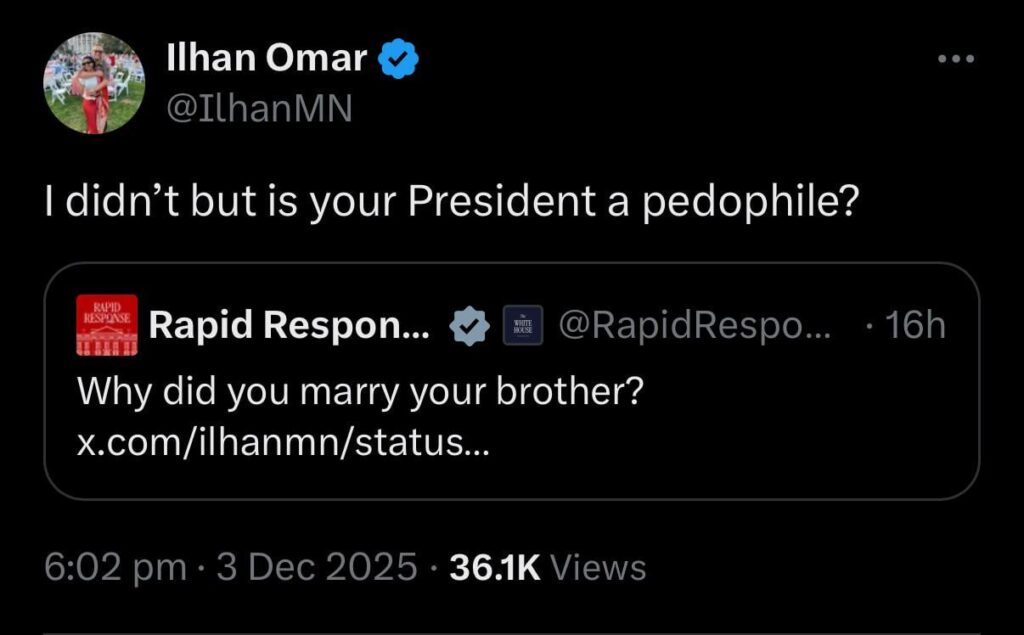 Ilhan Omar claps back at White House Rapid Response: "I didn’t but is your president a pedophile"