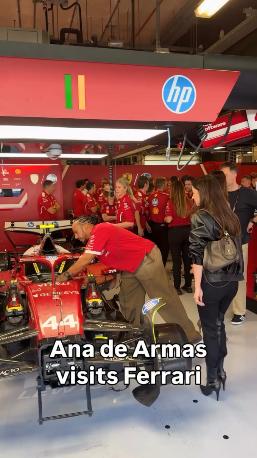 Ana de Armas visits Lewis Hamilton in the Ferrari garage at the Abu Dhabi GP