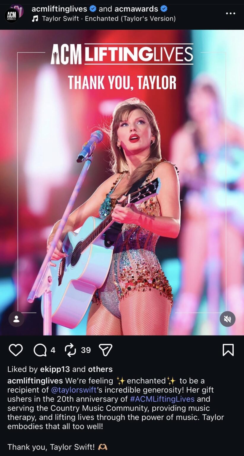 Taylor Swift has made a generous donation to the Academy Of Country Music's charity ACM
Lifting Lives this Christmas!