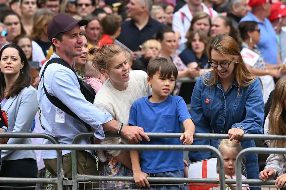 JUSTIN TALLIS/AFP via Getty  Edoardo Mapelli Mozzi, Princess Beatrice and their children in London on July 29, 2025.