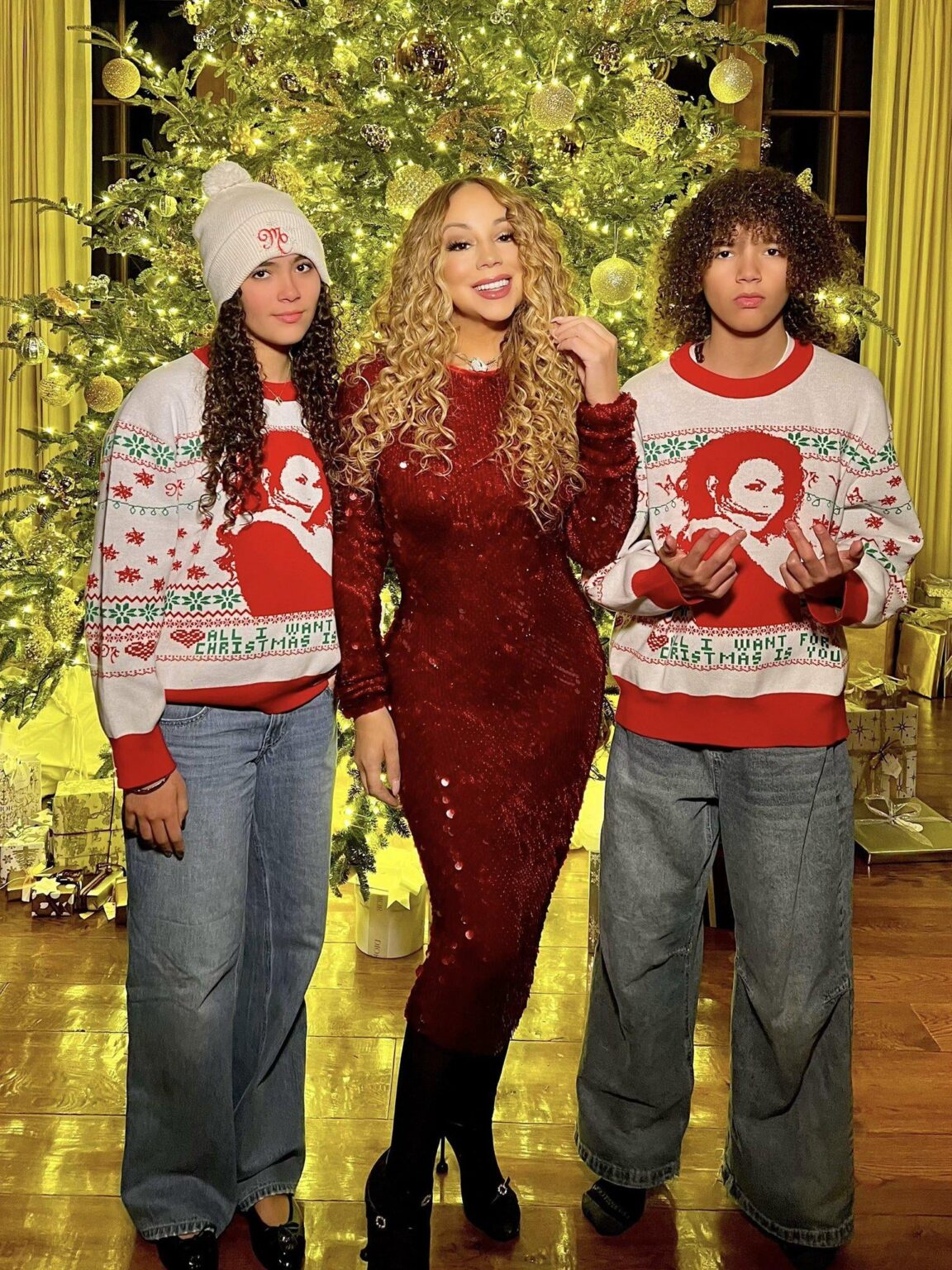 Mariah Carey shares photo with her twins, Monroe and Moroccan, to celebrate her holiday.