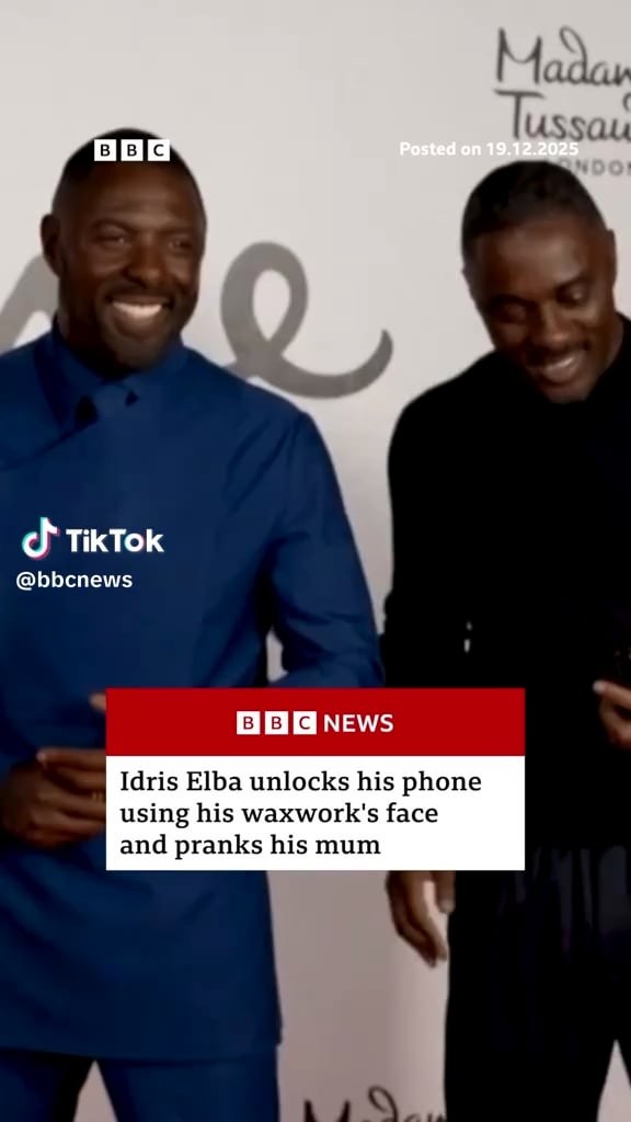 Idris Elba unlocks his phone using his waxwork's face and pranks his mum