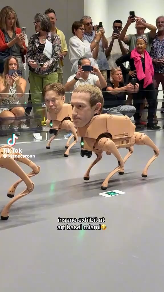 Art Basel Miami: Famed artist Beeple's latest spectacle, "Regular Animals," has billionaire-tech-titan robot dogs pooping out NFTs. The animatronic canines sport masks of Elon Musk, Jeff Bezos and Mark Zuckerberg.