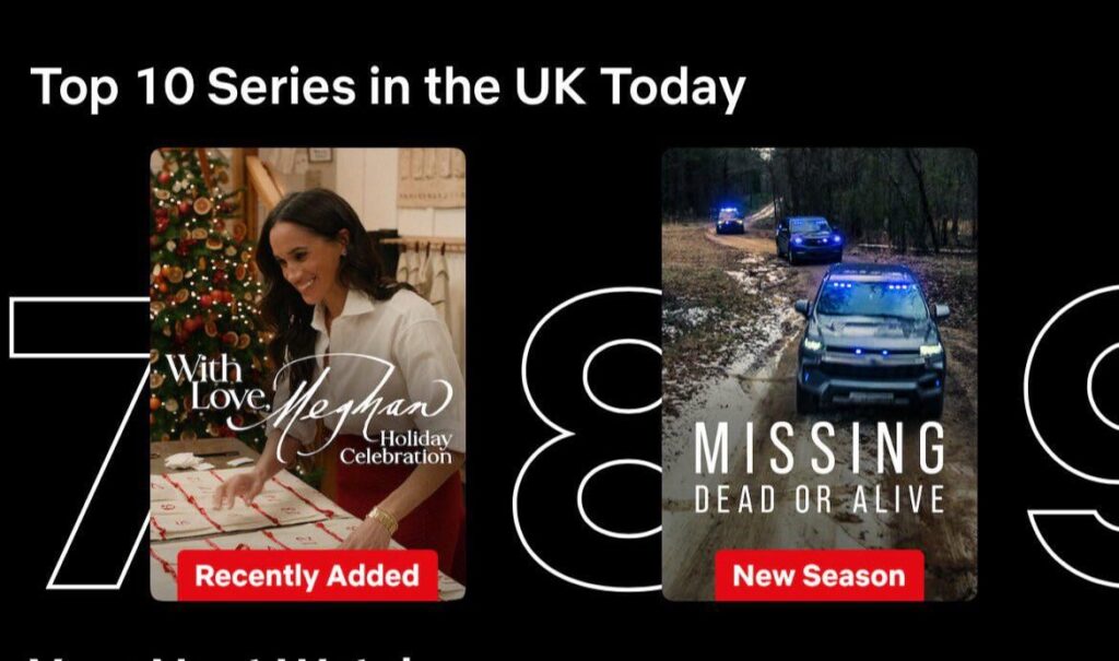 Meghan’s Christmas special is in the UK’s top 10 series on Netflix