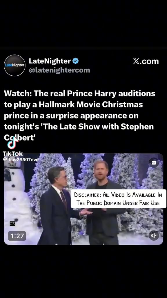 Harry on Stephen Colbert pretending to audition for role as Prince in Xmas movie