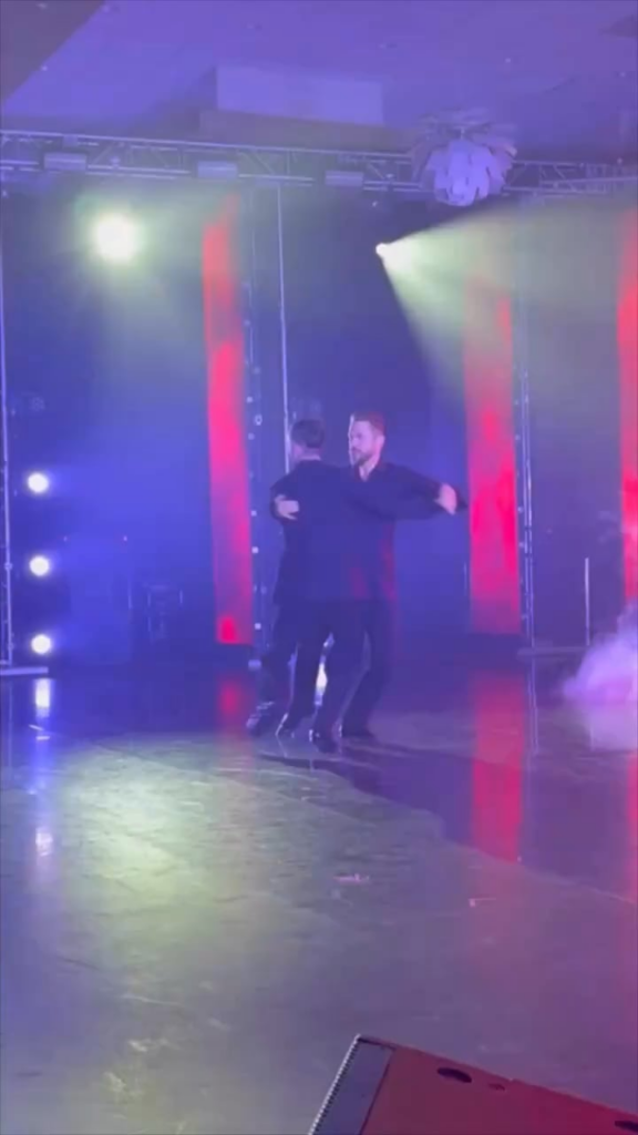 Dancing with the Stars pros Derek Hough and Mark Ballas perform a male partnered tango together
