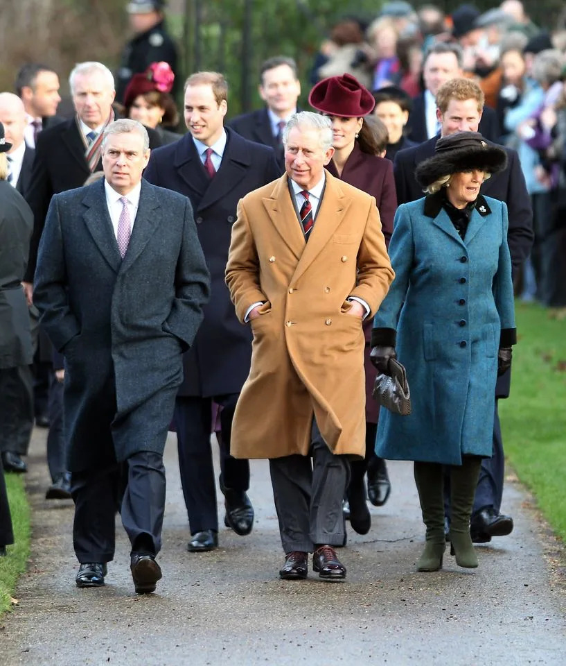 Getty Images Ex-Prince Andrew, King Charles, and Queen Camilla leading the annual Christmas walk to St. Mary Magdalene Church in Sandringham in 2011