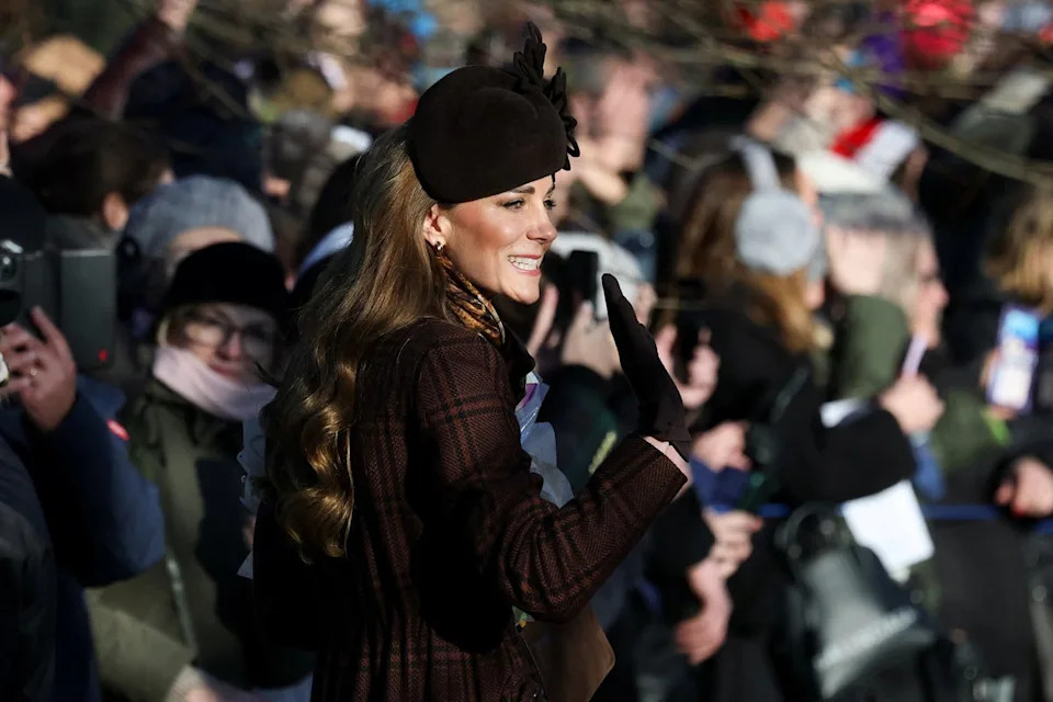 Princess of Wales waves to crowds as she leaves the church service (Reuters)