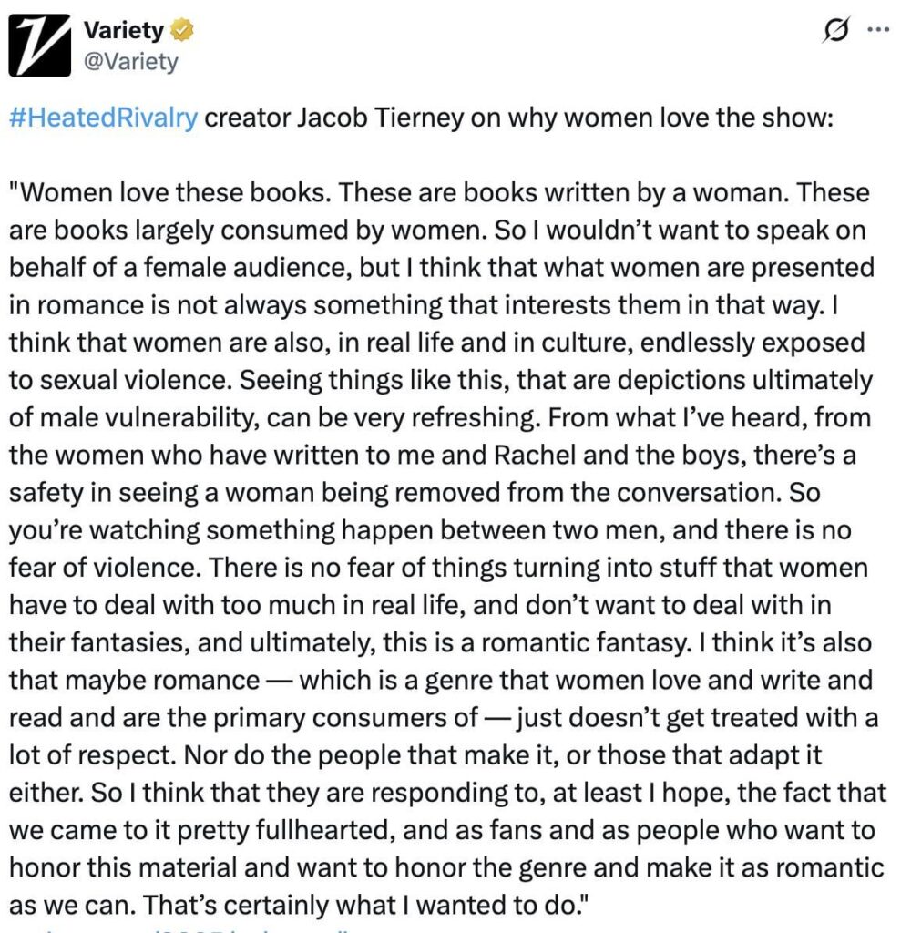 Jacob Tierney on why women love Heated Rivalry: “there’s a safety in seeing a woman being removed from the conversation”