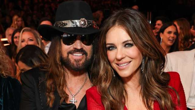 Elizabeth Hurley Wears Fully Sheer Minidress & Cuddles Billy Ray Cyrus Yahoo entertainment home