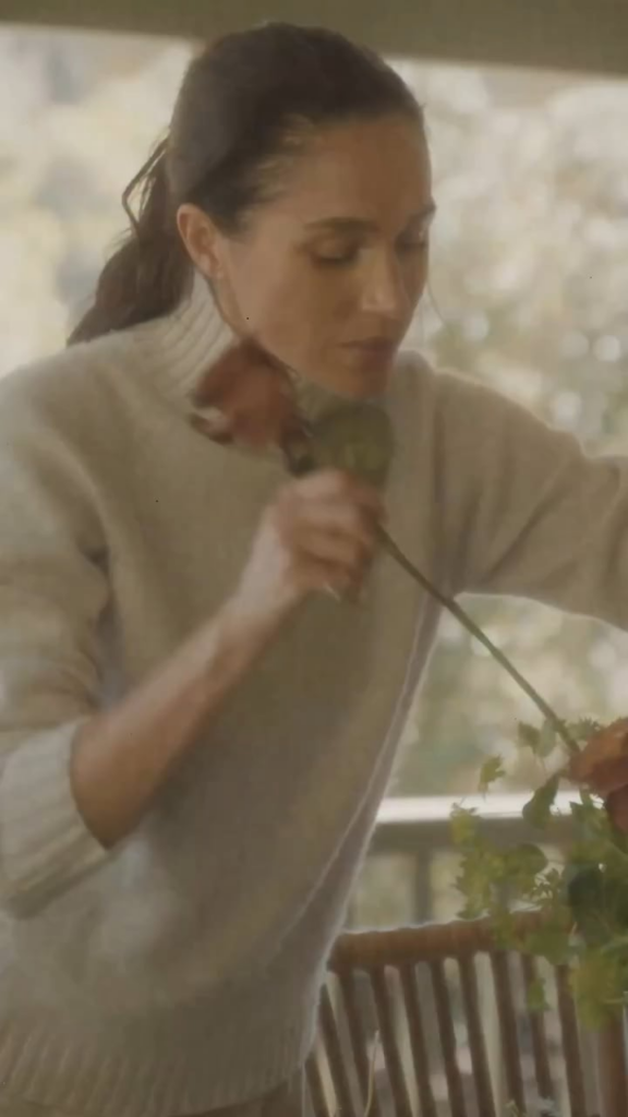 As Ever posts a new promotional video for the holiday line featuring Meghan in a cream sweater from luxury brand The Row As Ever posts a new promotional video for the holiday line featuring Meghan in a cream sweater from luxury brand The Row