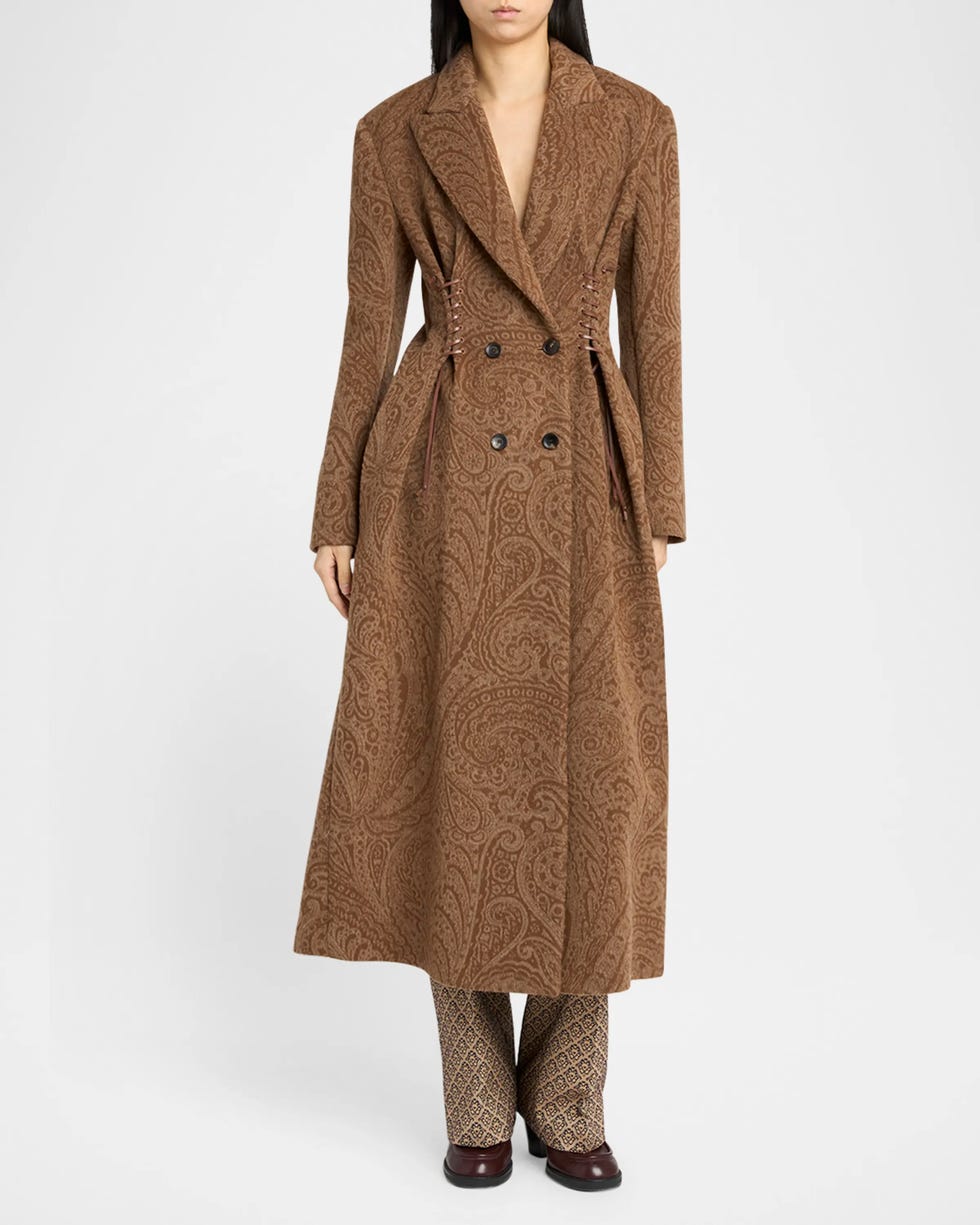 Paisley Wool Laced Long Trench Coat