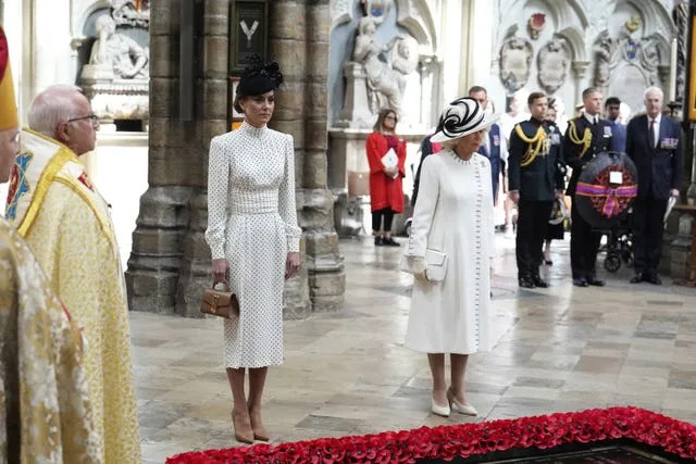 The Queen and the Princess of Wales stand side-by-side as they attend the national service of remembrance for VE Day