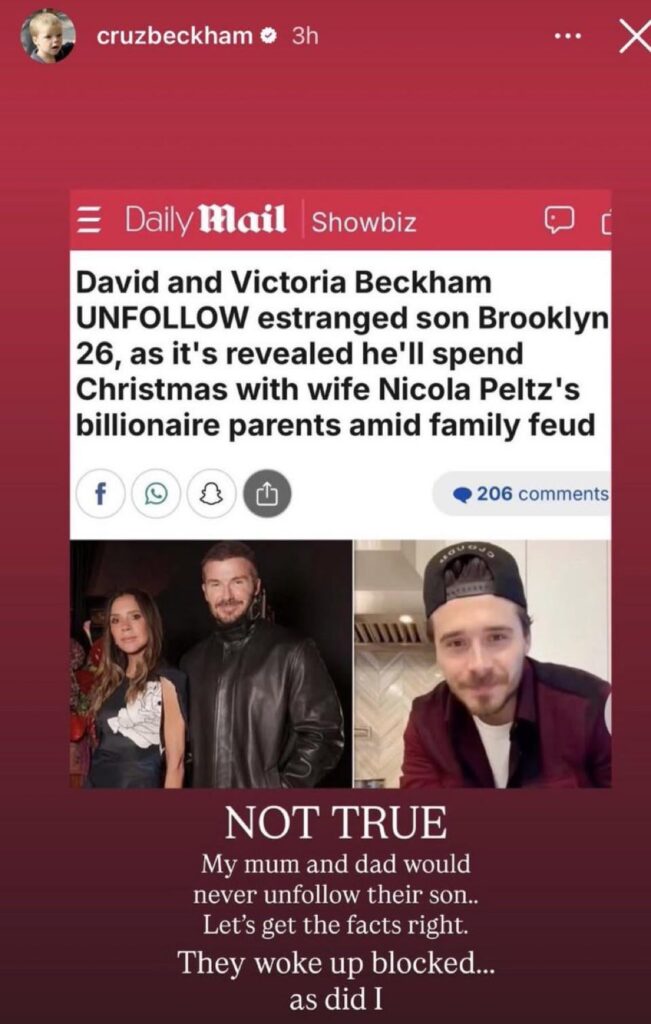 Cruz Beckham via instagram stories