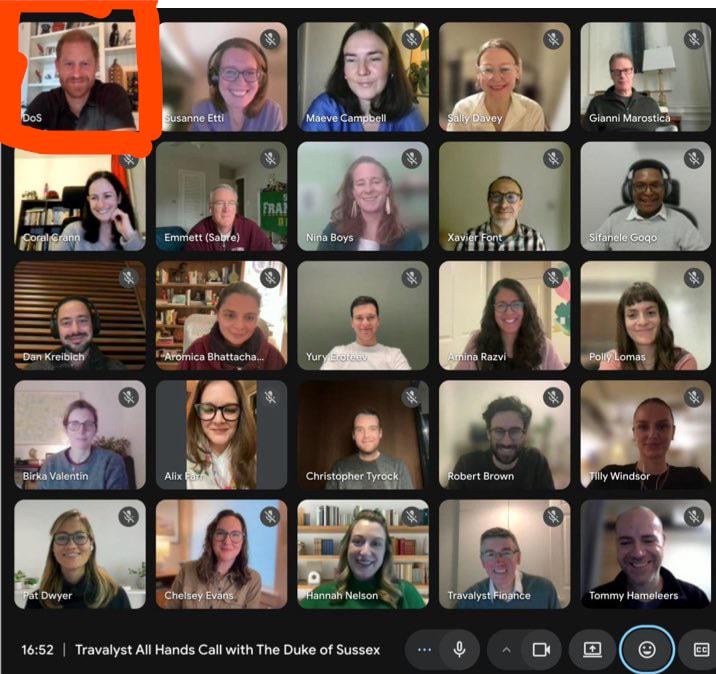 Prince Harry on a recent zoom call for Travalyst board