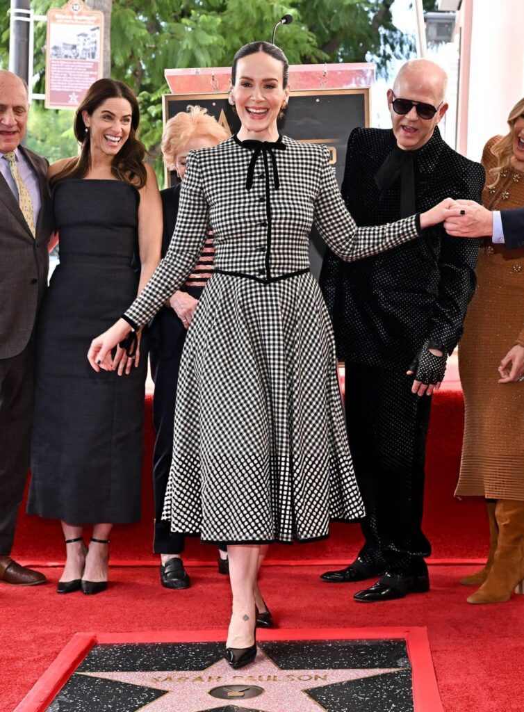 Sarah Paulson in vintage Valentino while accepting her Star on the Hollywood Walk of Fame. Styled by Karla Welch. (December 2, 2025)