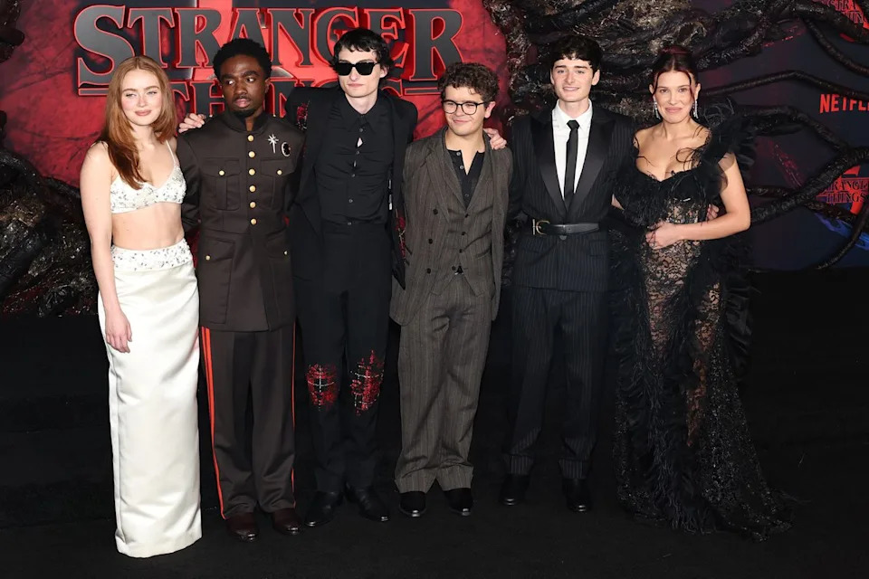 Monica Schipper/WireImage Sadie Sink, Caleb McLaughlin, Finn Wolfhard, Gaten Matarazzo, Noah Schnapp, and Millie Bobby Brown attends the Los Angeles premiere of Netflix's