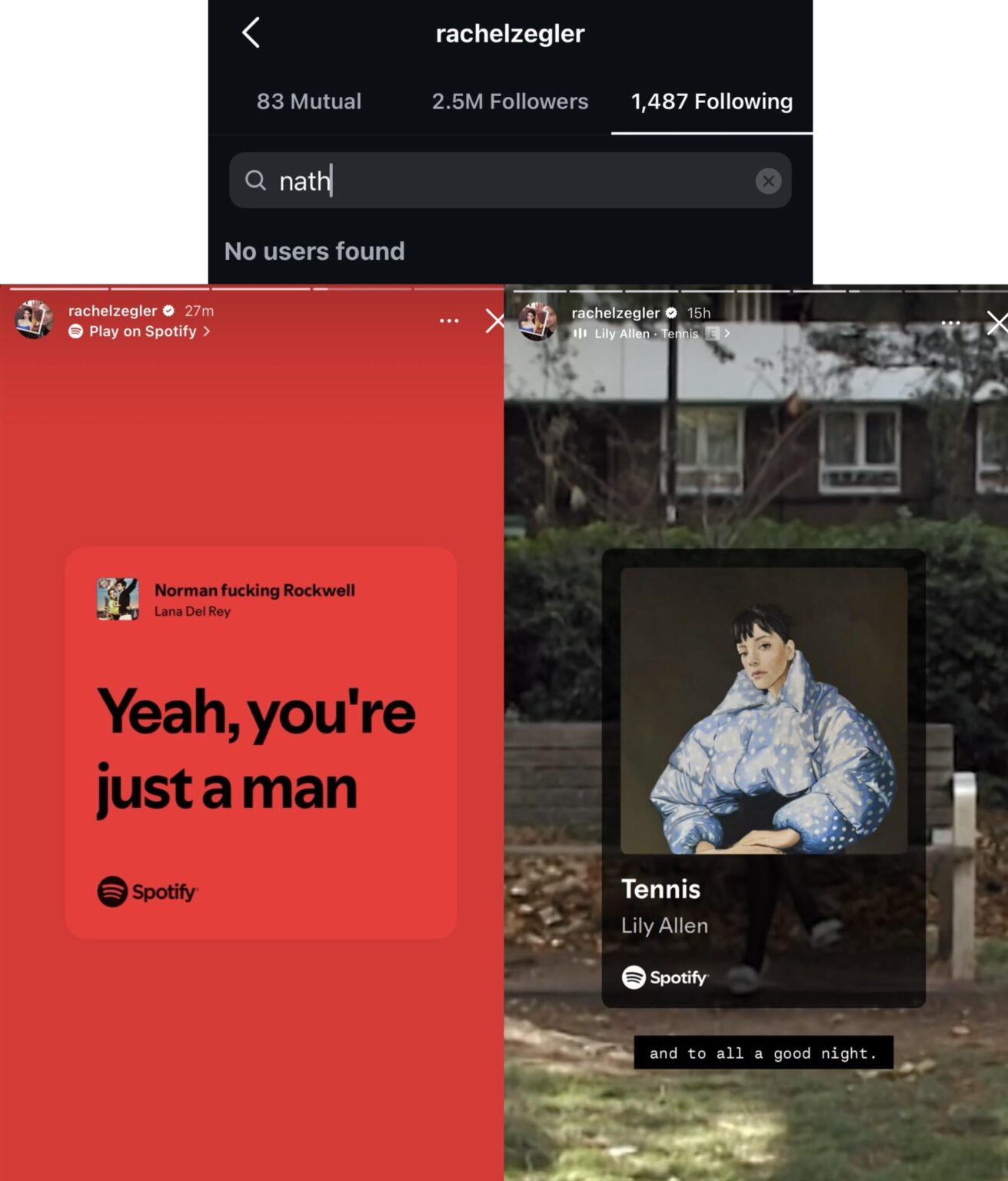 Rachel Zegler and Nathan Louis-Fernand appear to have broken up. She has unfollowed him and removed photos of him from her social media. Shared stories implying cheating involved (a clip from Lily Allen’s song Tennis, “And who the fuck is Madeline?”)
