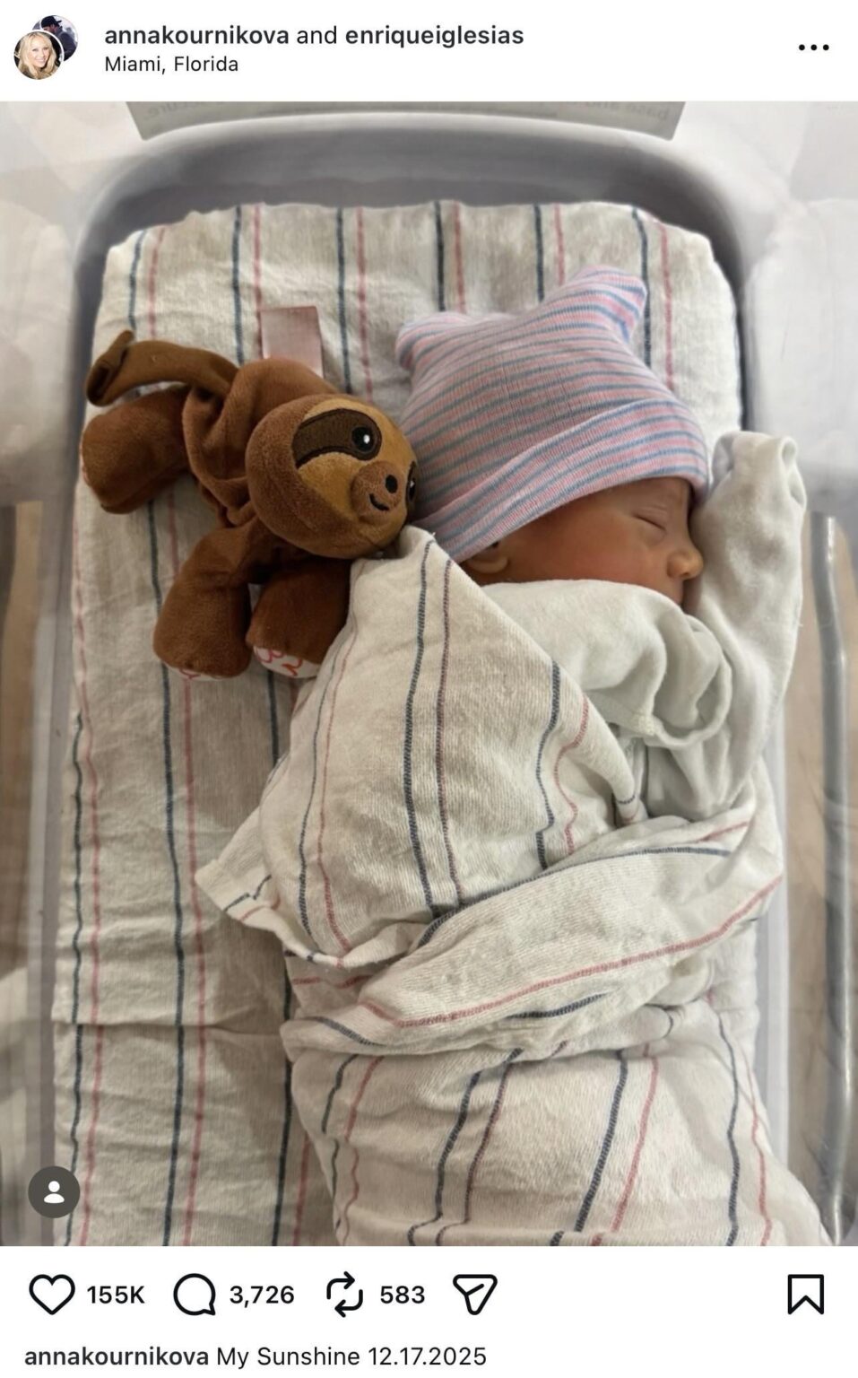 Enrique Iglesias and Anna Kournikova Welcome Baby No. 4