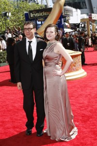 Fred Armisen (L) and Elisabeth Moss attend the 61st Primetime Emmy Awards at the NOKIA Theatre. (Photo by Donato Sardella/WWD/Penske Media via Getty Images)