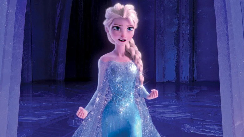 Elsa singing Let It Go in her ice castle in Frozen