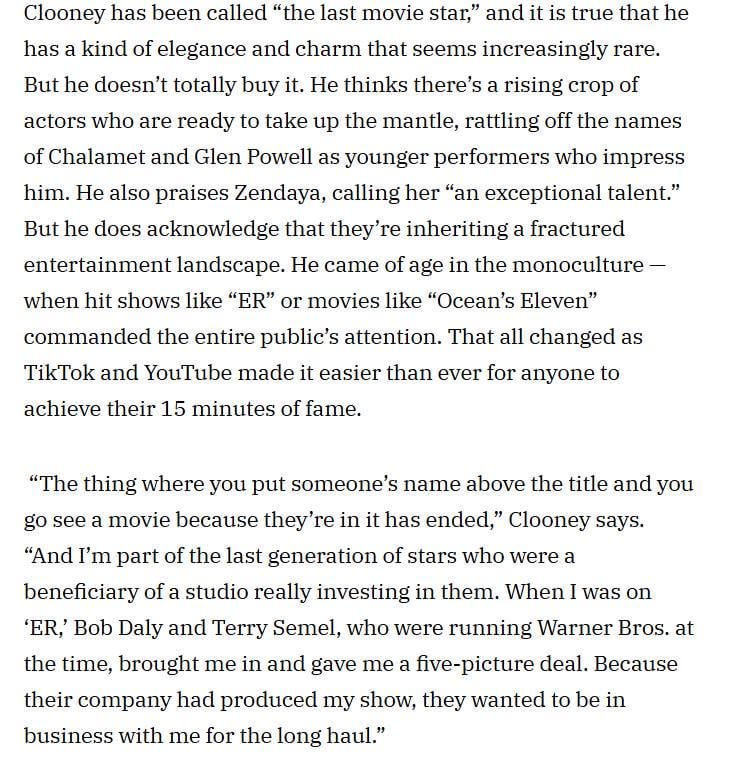 George Clooney thinks there are no more movie stars because studios no longer invest in actors