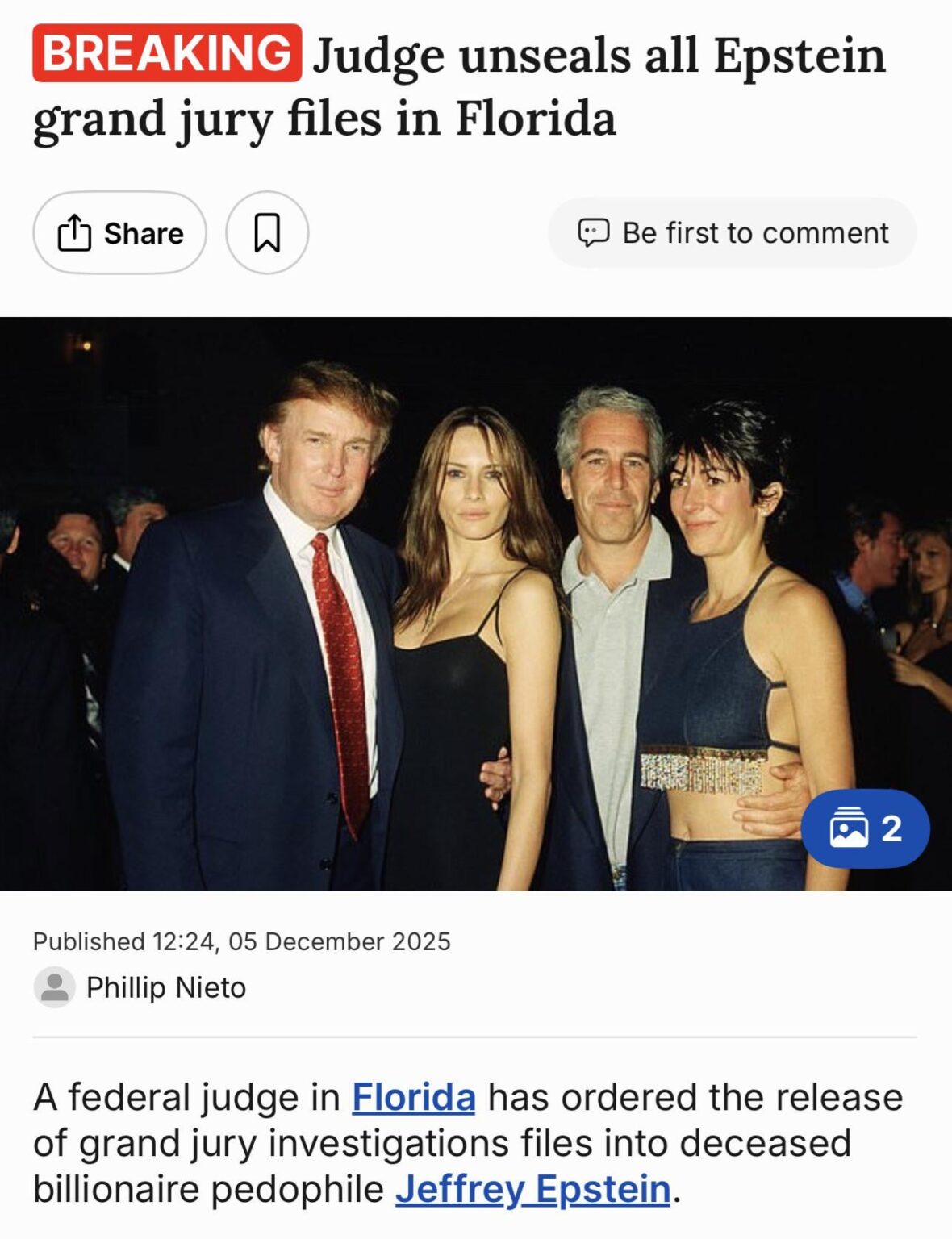Judge unseals all Epstein grand jury files in Florida