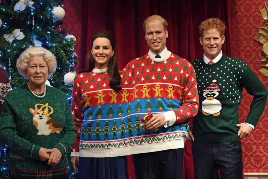 More disturbing Christmas themed wax figurines of the British royal family, featuring Will and Kate as conjoined twins! By Madam Tussaud’s London in 2016