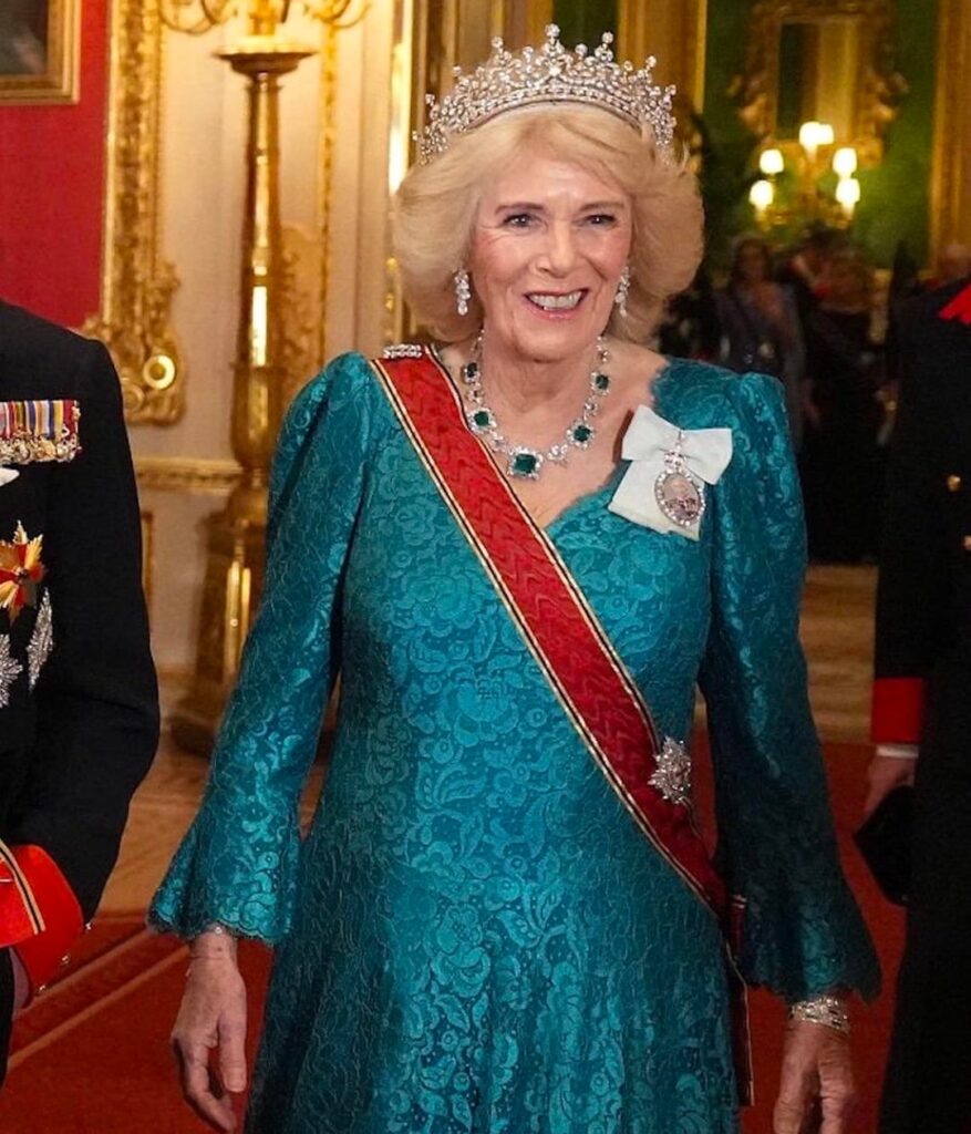 Camilla quietly debuted another rarely seen piece from the vaults the other night, the second Greville emerald necklace, only seen once in public in the past 80 years