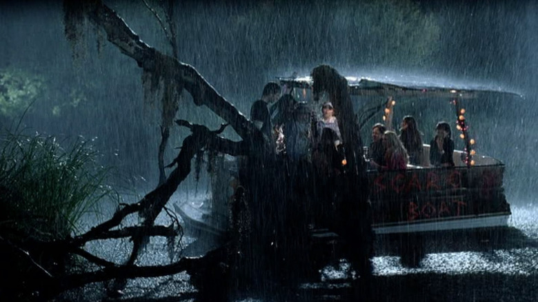 People on a boat in the rain in Hatchet