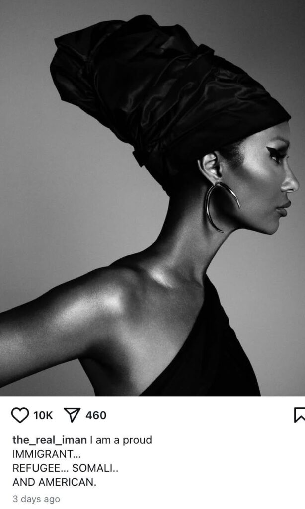 Supermodel Iman takes to Instagram following Trump’s recent disparaging remarks against Somalis